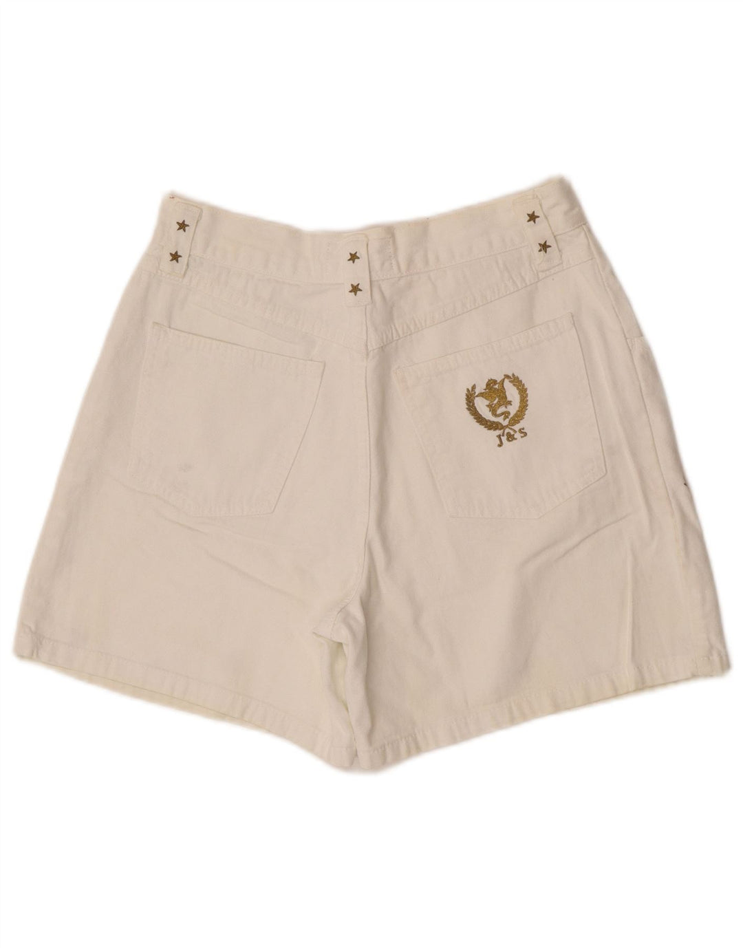 Pantaloncini di jeans vintage da donna IT 42 medi W30 cotone geometrico bianco