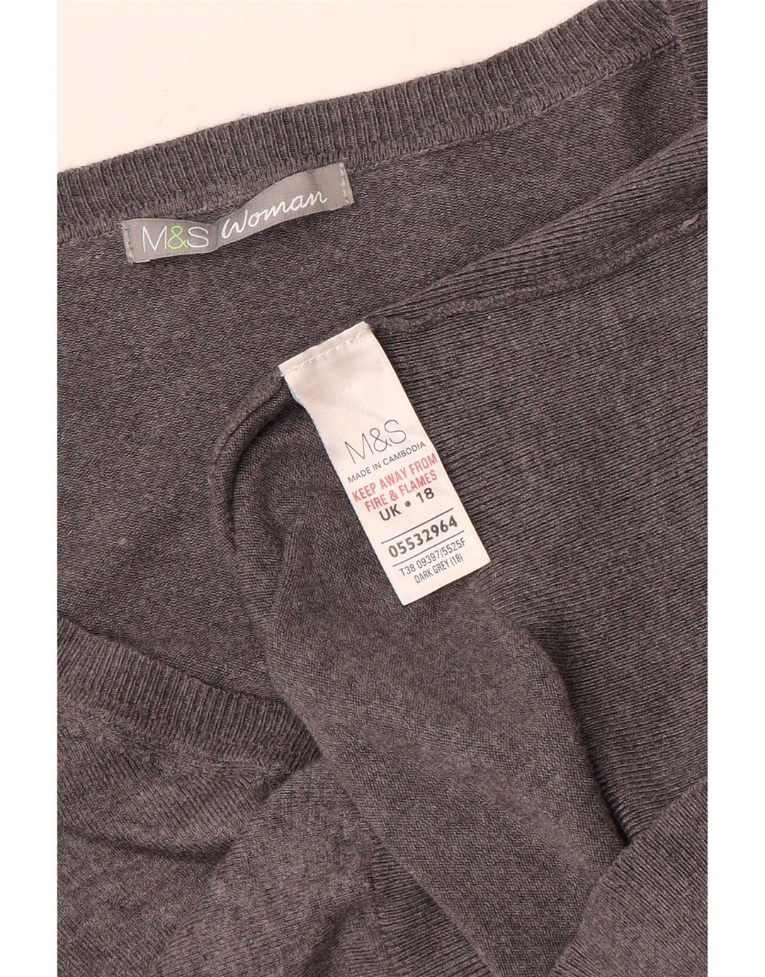 Maglione da donna Marks & Spencer con scollo a V UK 18 XL Viscosa grigia