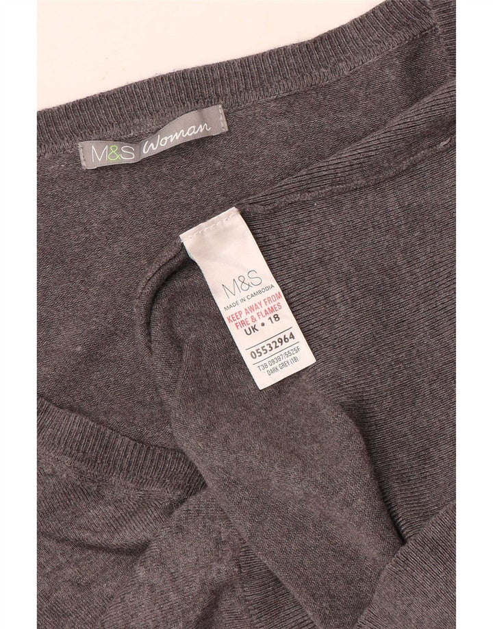 Maglione da donna Marks & Spencer con scollo a V UK 18 XL Viscosa grigia