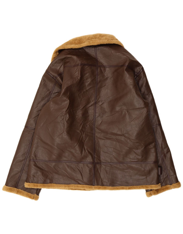 Giacca in pelle Sherpa vintage da uomo UK 42 XL Marrone