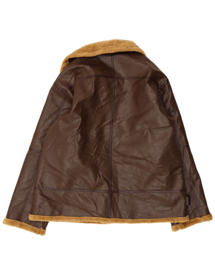 Giacca in pelle Sherpa vintage da uomo UK 42 XL Marrone