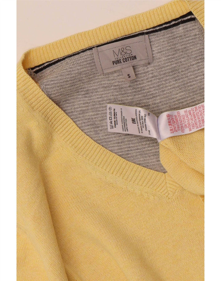 Maglione da uomo con scollo a V Marks & Spencer piccolo in cotone giallo