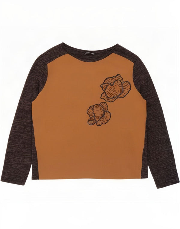 Top Zara da donna a maniche lunghe UK 16 grande marrone floreale