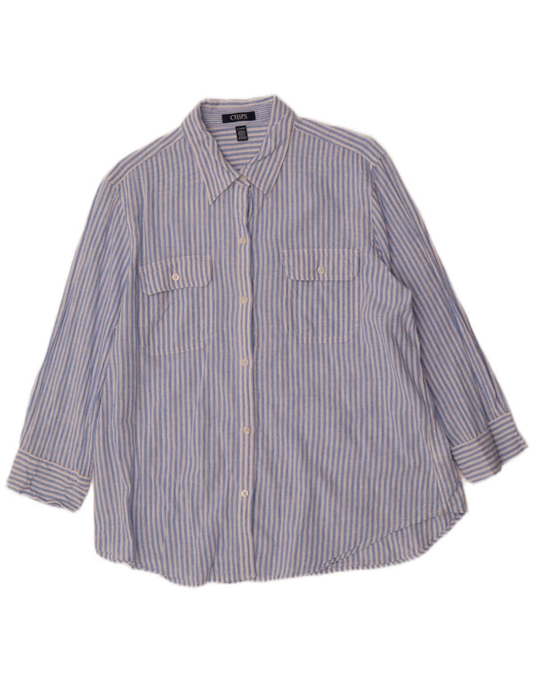 Chaps Womens 3/4 Sleeve Shirt UK 18 XL Blue Pinstripe Linen