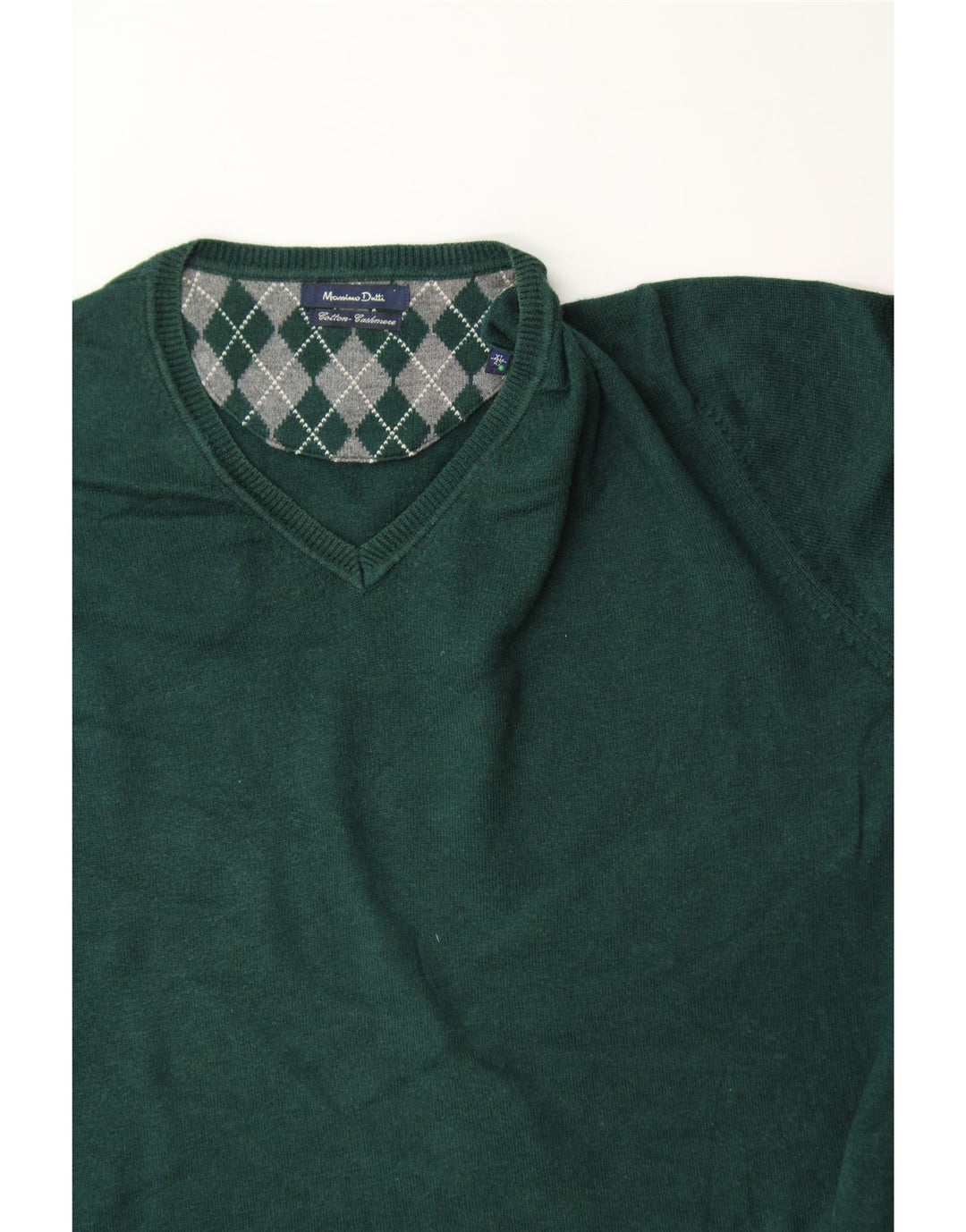 MASSIMO DUTTI Mens V-Neck Jumper Sweater XL Green Cotton Vintage Massimo Dutti and Second-Hand Massimo Dutti from Messina Hembry 