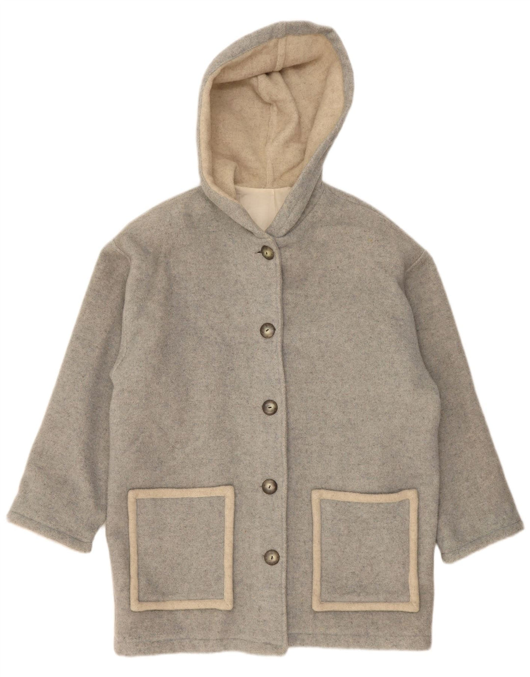 Cappotto vintage da donna con cappuccio UK 18 XL in lana grigia