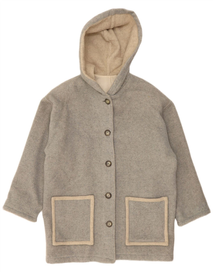 Cappotto vintage da donna con cappuccio UK 18 XL in lana grigia