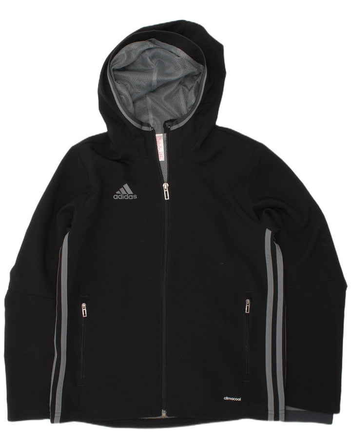 ADIDAS Boys Climacool Hooded Rain Jacket 9-10 Years Black Polyester
