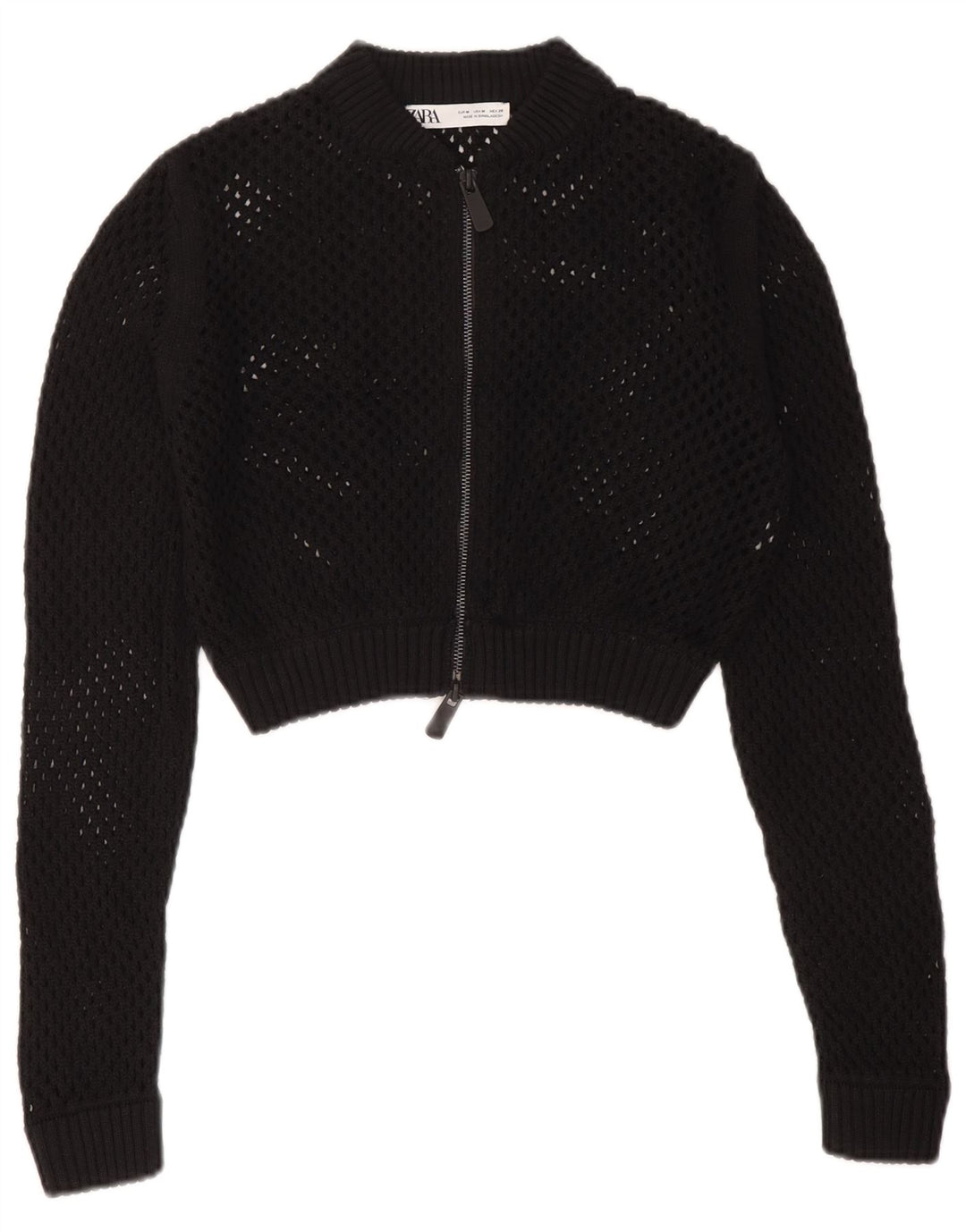Maglione cardigan trasparente corto da donna Zara UK 12 medio nero