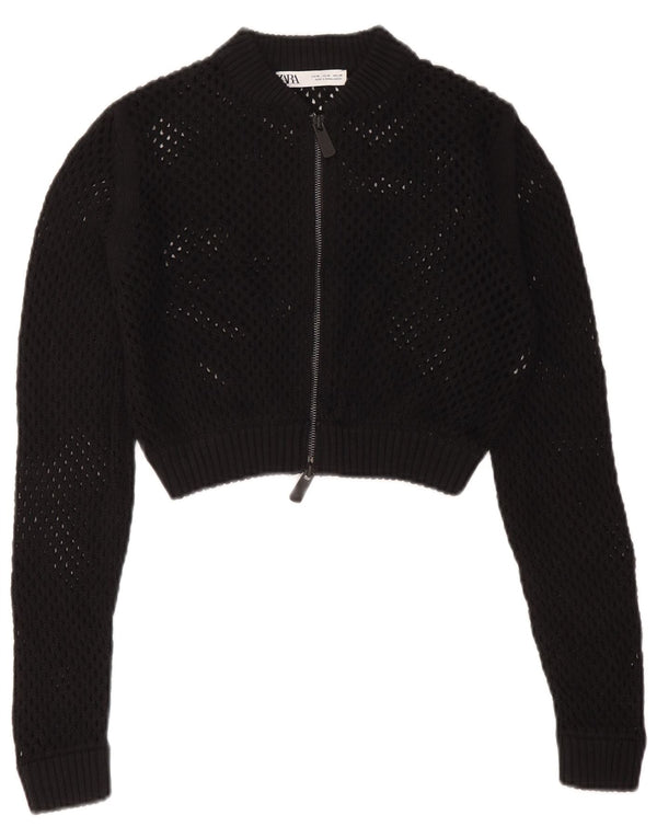 Maglione cardigan trasparente corto da donna Zara UK 12 medio nero