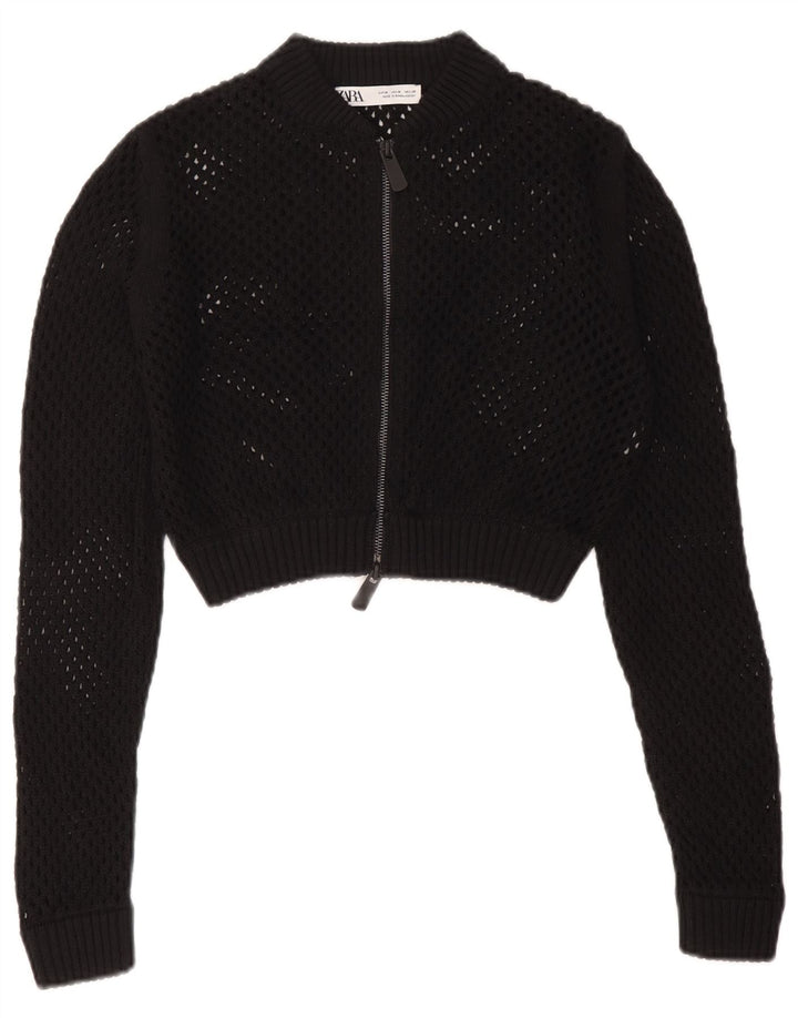 Maglione cardigan trasparente corto da donna Zara UK 12 medio nero
