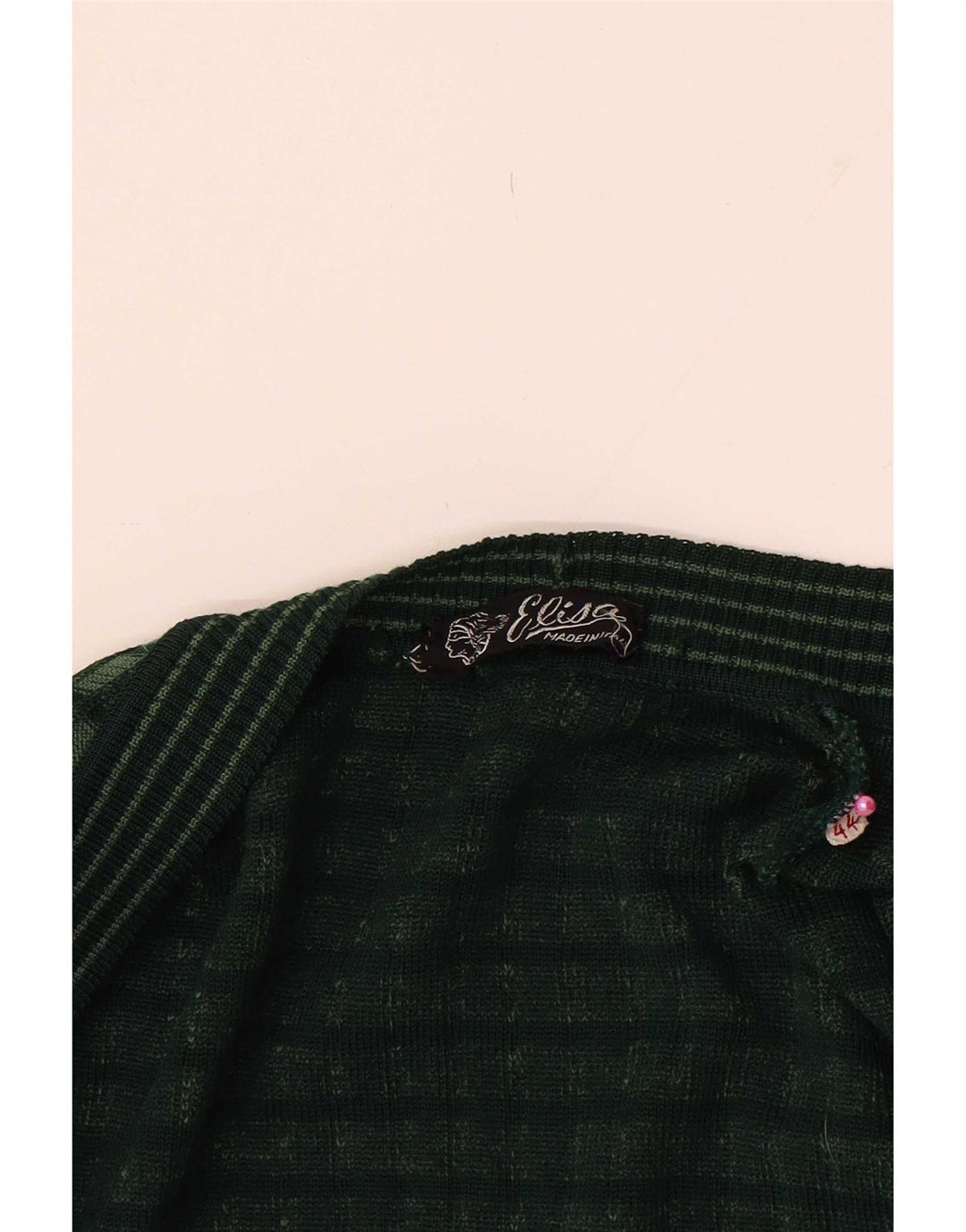 Maglione cardigan aperto da donna vintage IT 44 verde medio a quadri