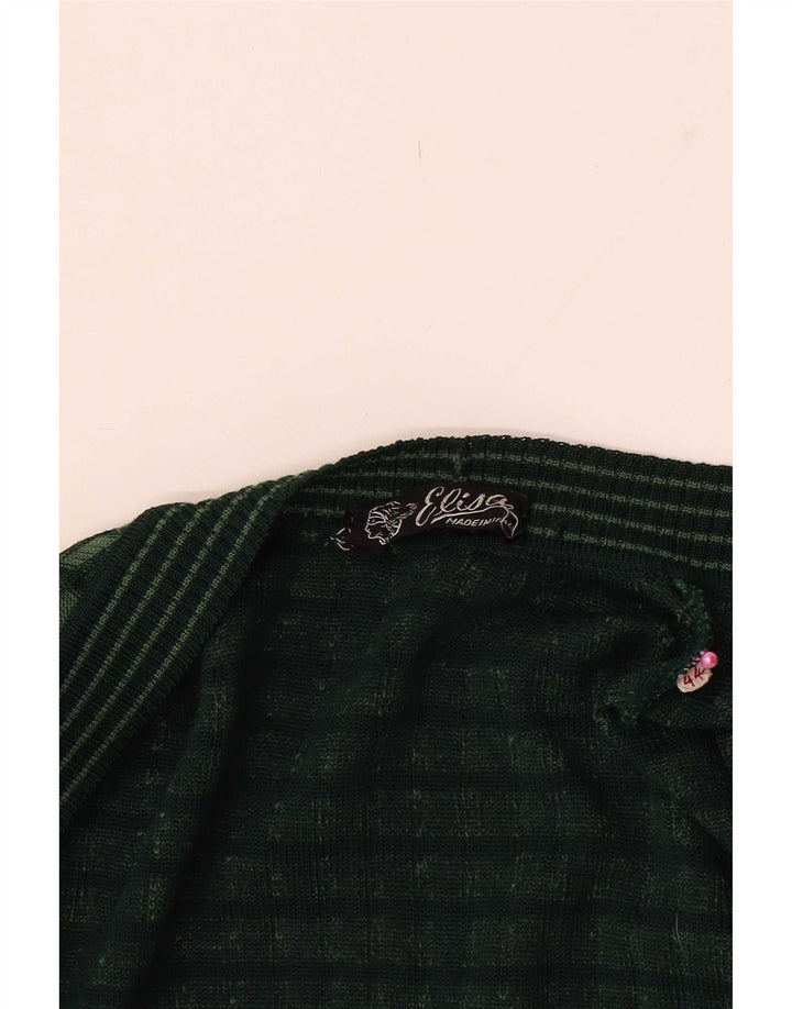 Maglione cardigan aperto da donna vintage IT 44 verde medio a quadri