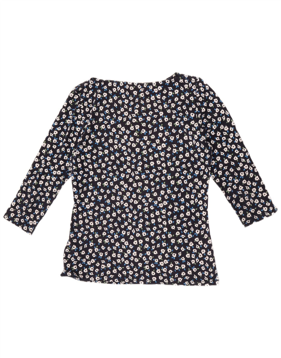 Marks & Spencer Top da donna manica 3/4 UK 12 cotone floreale medio blu navy