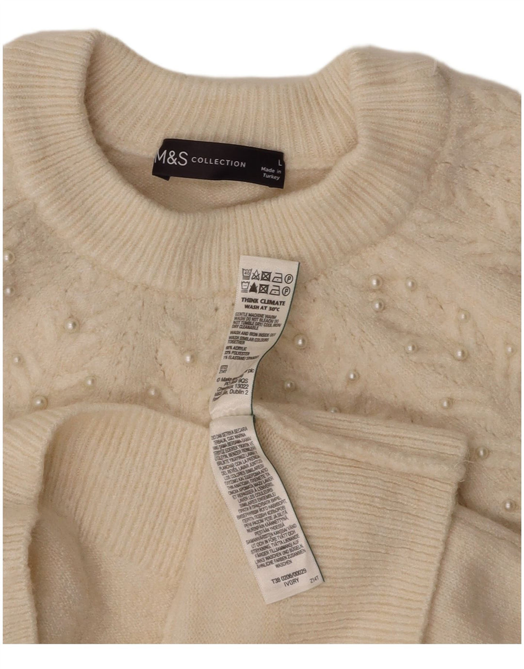 MARKS & SPENCER maglione girocollo corto da donna UK 14 grande bianco sporco