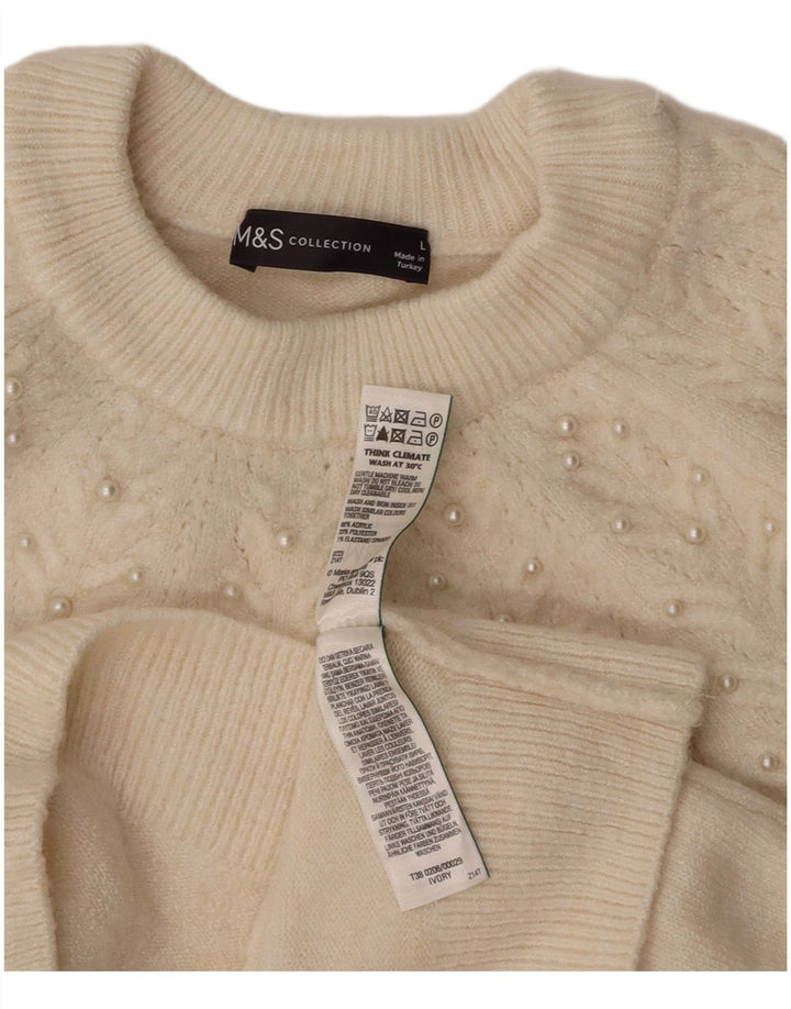 MARKS & SPENCER maglione girocollo corto da donna UK 14 grande bianco sporco