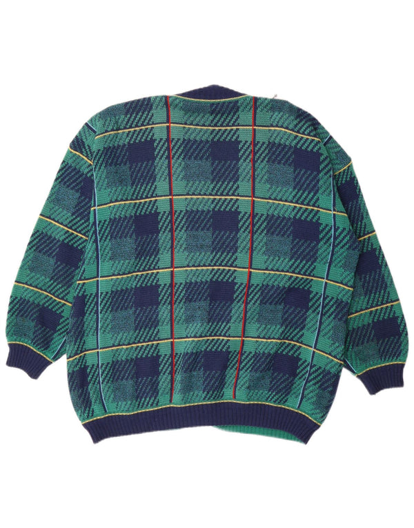 Maglione cardigan da donna vintage UK 18 XL a quadri blu