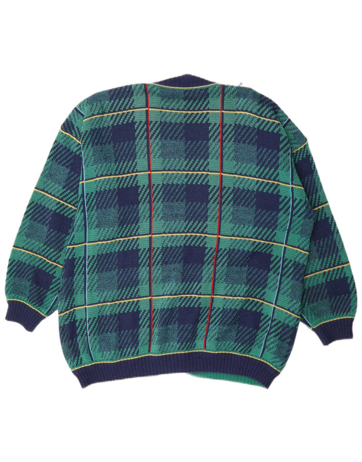 Maglione cardigan da donna vintage UK 18 XL a quadri blu