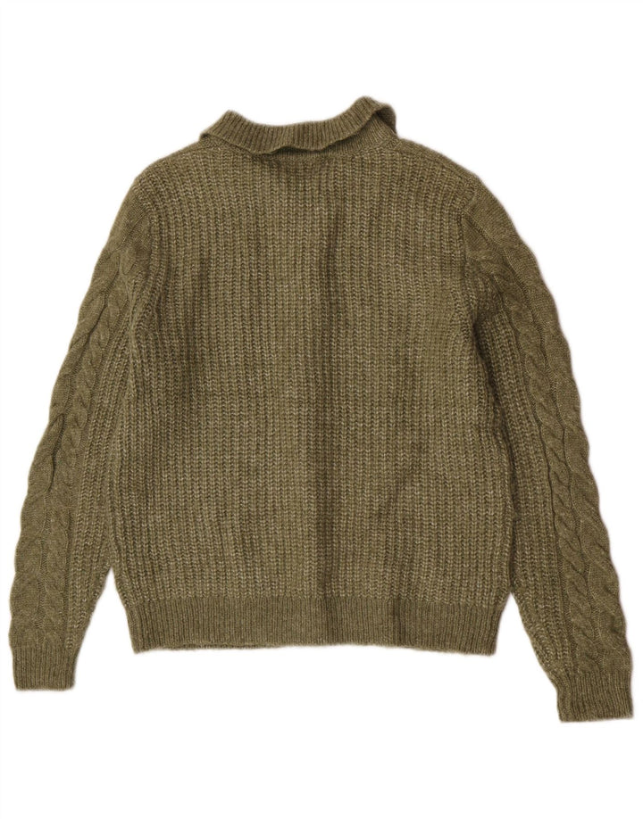 Maglione cardigan da donna Marks & Spencer UK 10 piccolo acrilico kaki