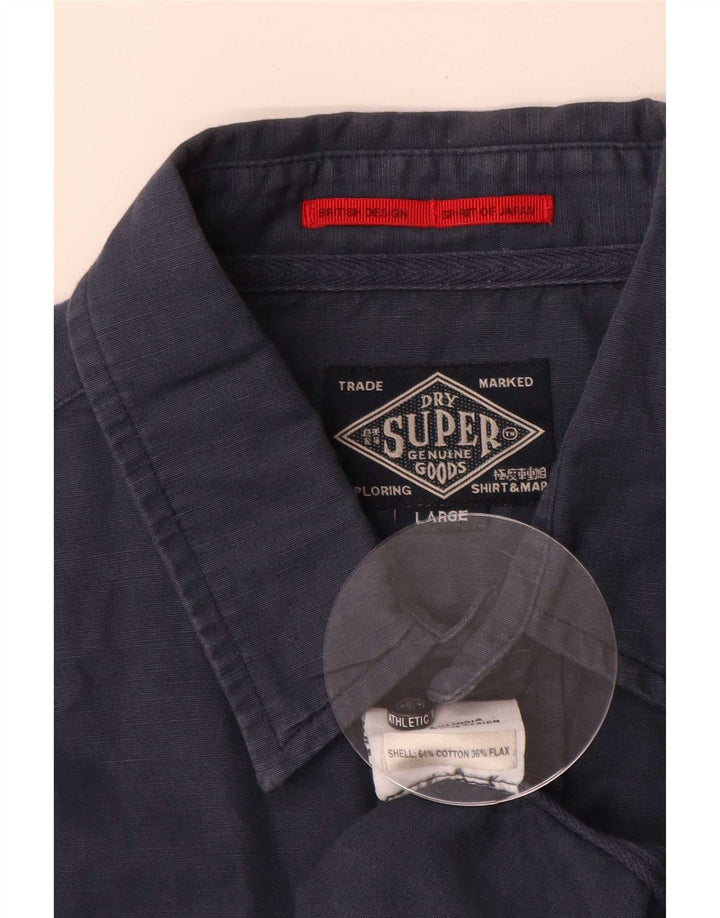 Camicia da uomo Superdry Large in cotone blu navy