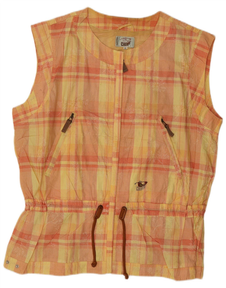 Gilet oversize da donna vintage IT 46 grande cotone a quadri gialli