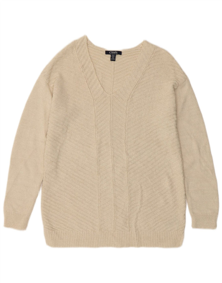 Maglione maglione con scollo a V da donna CHAPS UK 10 piccolo cotone bianco sporco