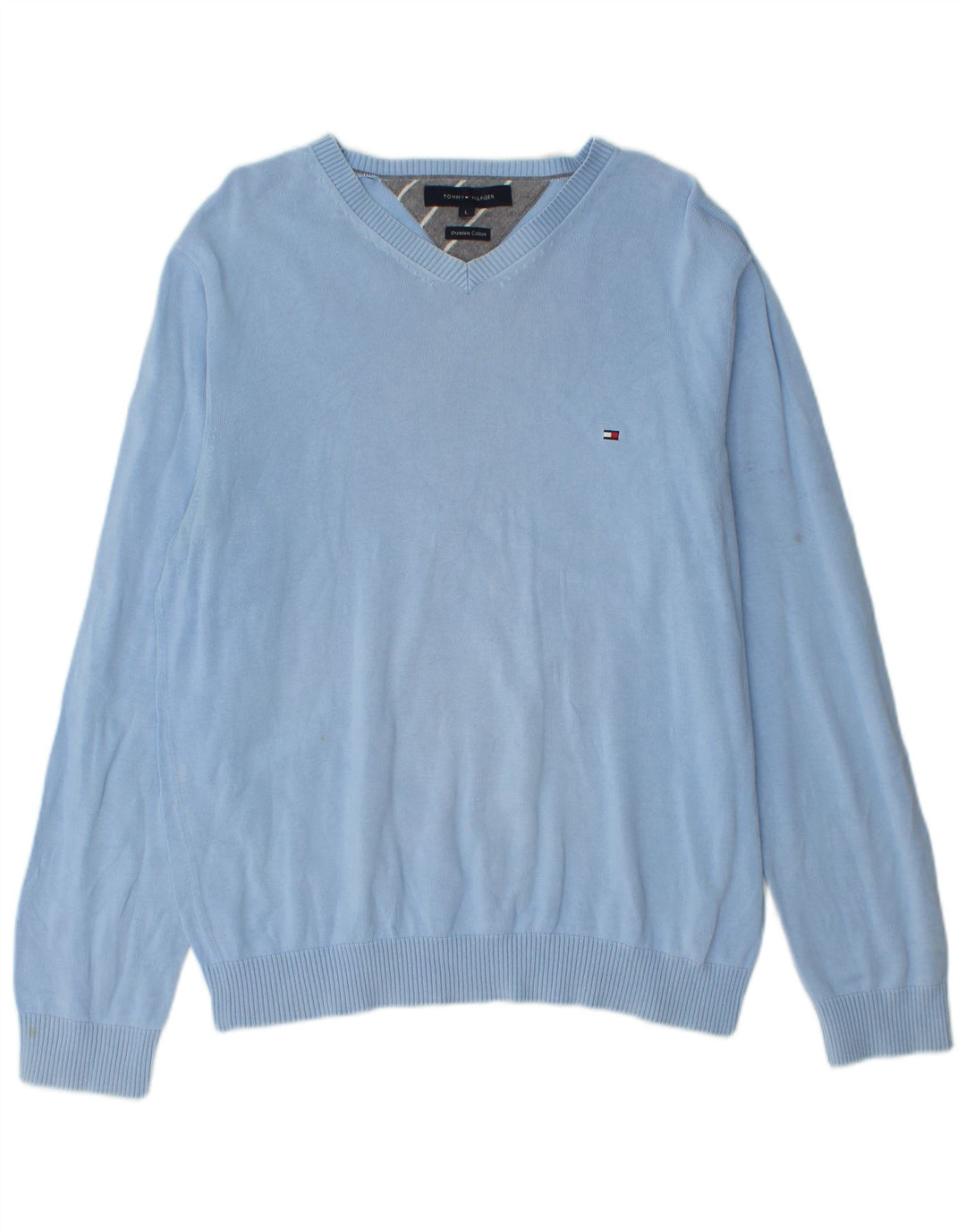 Maglione maglione con scollo a V da uomo Tommy Hilfiger grande cotone blu
