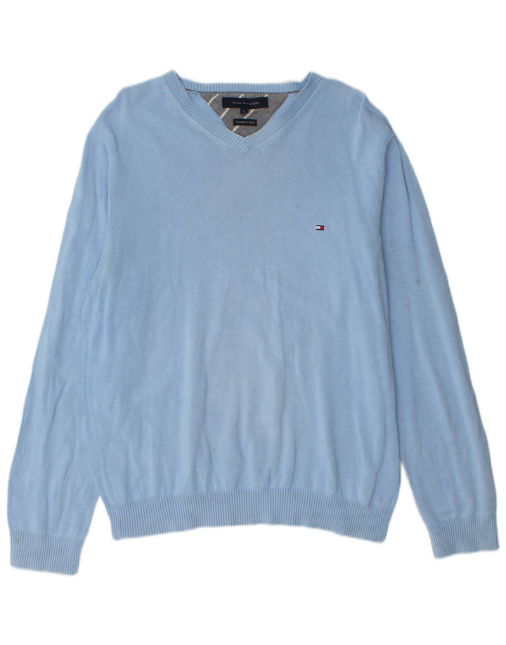 Maglione maglione con scollo a V da uomo Tommy Hilfiger grande cotone blu