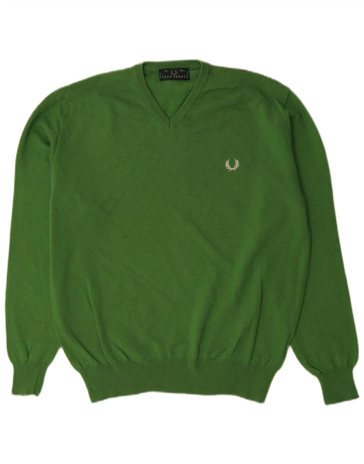FRED PERRY Maglione da uomo con scollo a V in lana verde medio