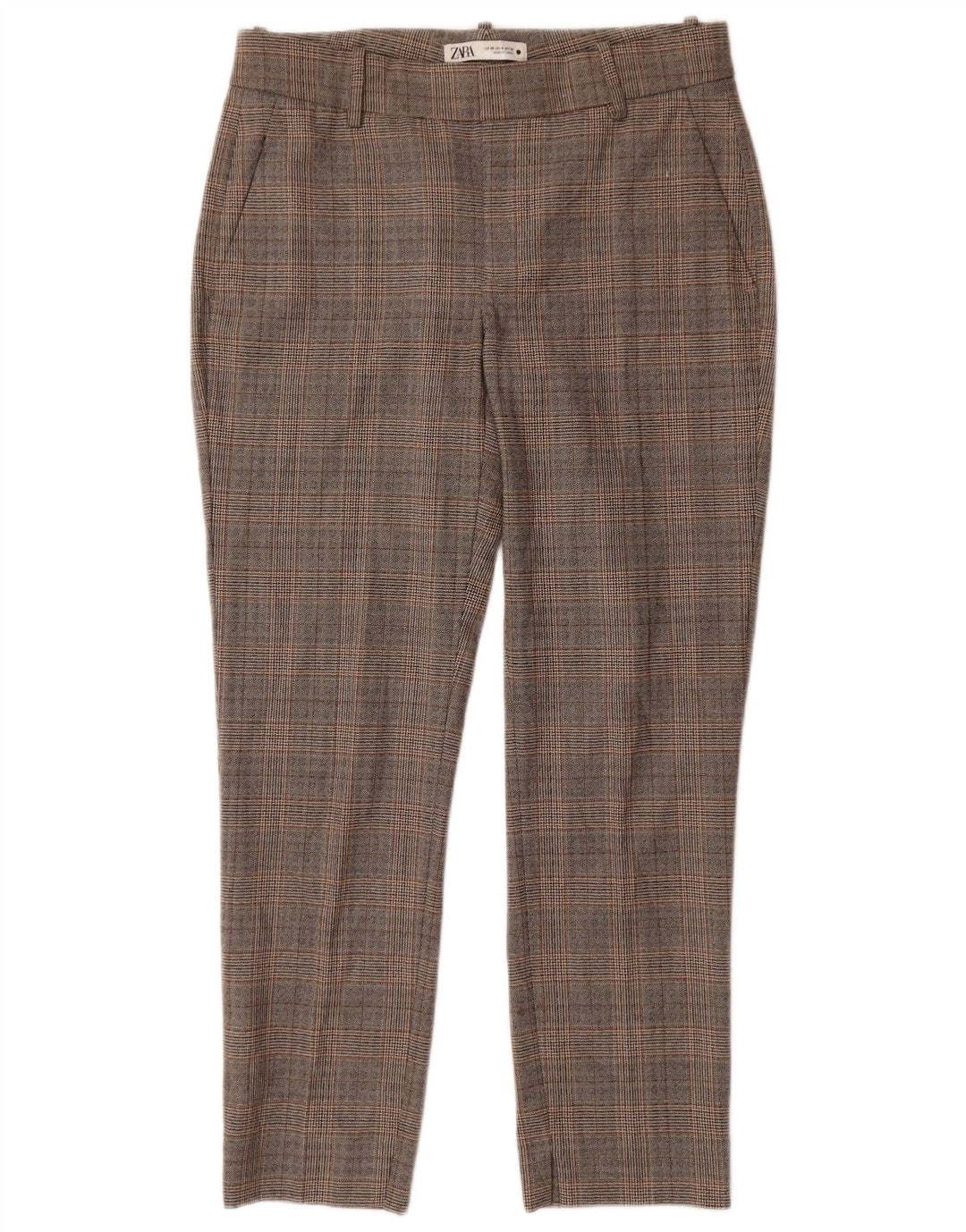 Pantaloni chino slim da donna Zara EU 38 Small W28 L27 Poliestere a quadri grigi