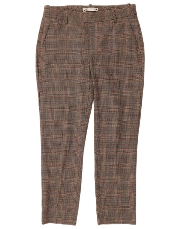 Pantaloni chino slim da donna Zara EU 38 Small W28 L27 Poliestere a quadri grigi