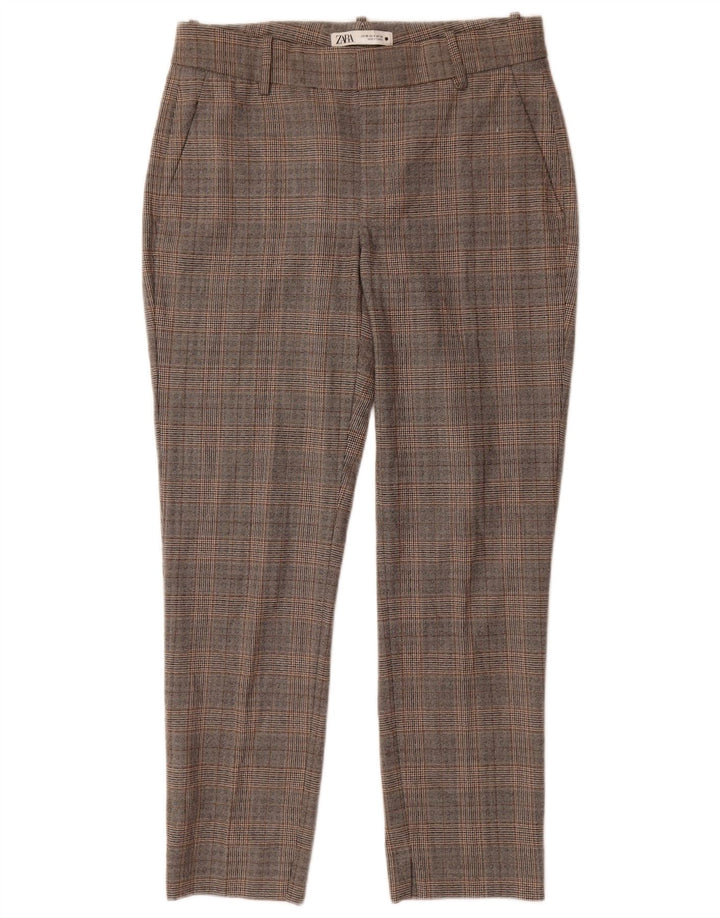 Pantaloni chino slim da donna Zara EU 38 Small W28 L27 Poliestere a quadri grigi