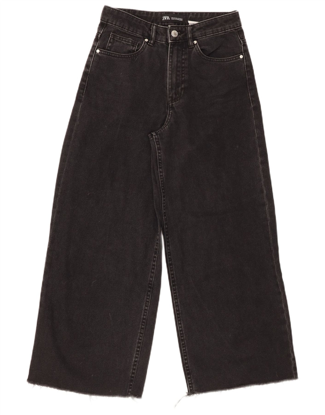 Jeans ZARA da donna a vita alta a gamba larga W22 L25 cotone nero