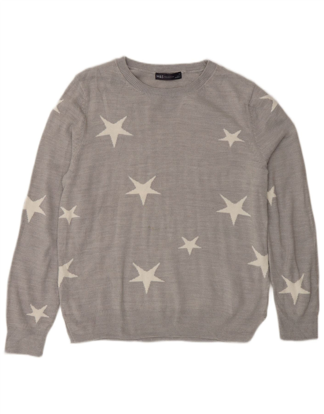 Maglione maglione girocollo con grafica da donna Marks & Spencer UK 12 Grigio medio