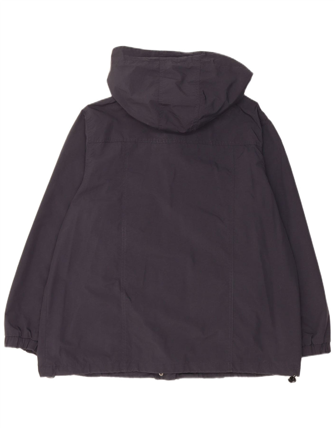 Giacca antipioggia oversize con cappuccio da donna vintage UK 18 XL blu navy in poliammide