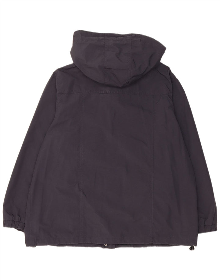 Giacca antipioggia oversize con cappuccio da donna vintage UK 18 XL blu navy in poliammide