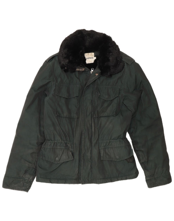 Giacca militare da uomo Aspesi UK 38 Poliestere color block verde medio