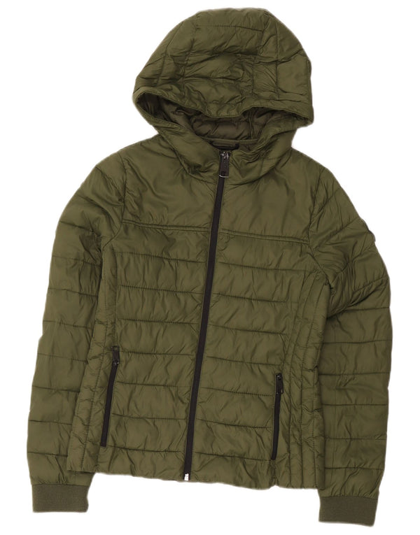 Giacca imbottita con cappuccio Hollister da donna UK 10 Small Khaki Nylon
