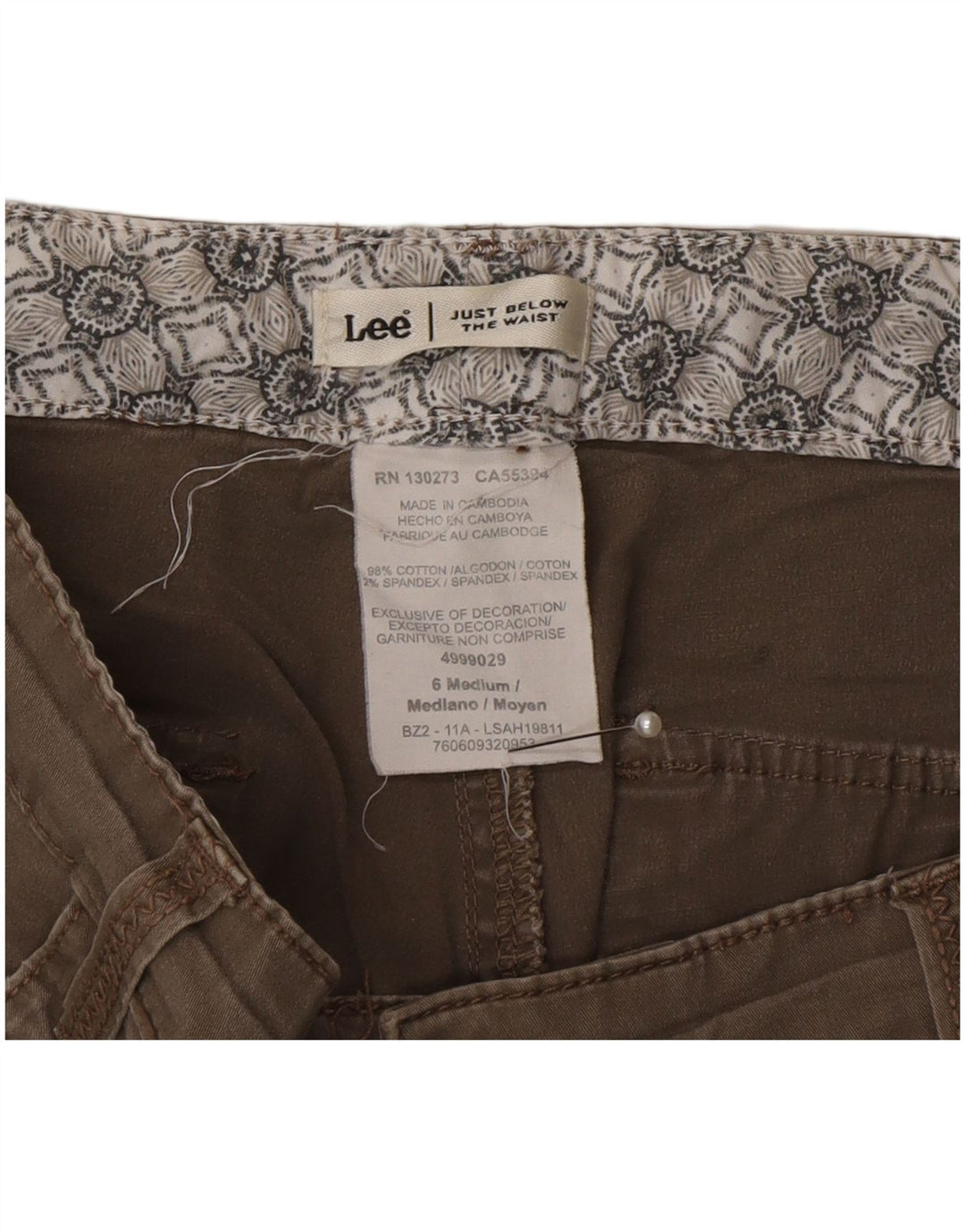 Pantaloni Capri cargo da donna Lee US 6 medi W30 L20 cotone kaki