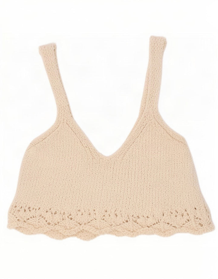 Canotta in maglia da donna Zara UK 8 piccola bianco sporco