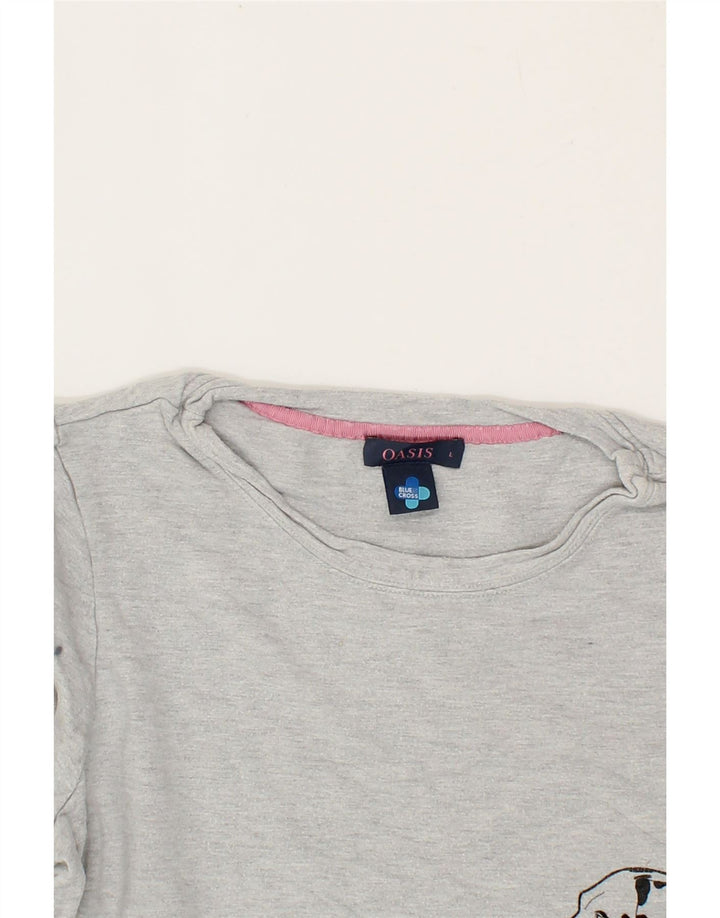 OASIS Womens Graphic Sweatshirt Jumper UK 16 Large Grey Viscose Vintage Oasis and Second-Hand Oasis from Messina Hembry 