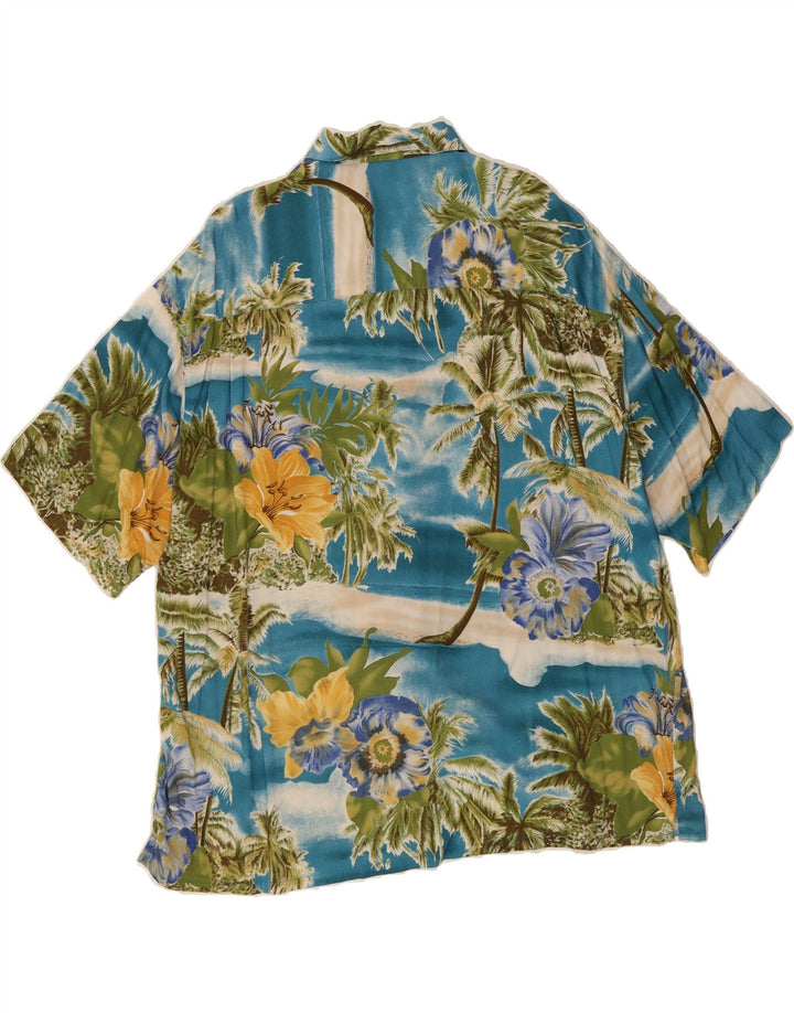 CANDA Mens Graphic Short Sleeve Shirt XL Blue Floral Viscose Hawaiian Vintage Canda and Second-Hand Canda from Messina Hembry 