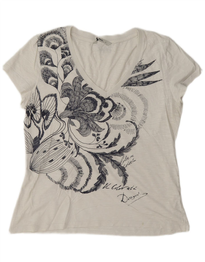 Desigual Maglietta grafica da donna Top UK 16 Large Bianca