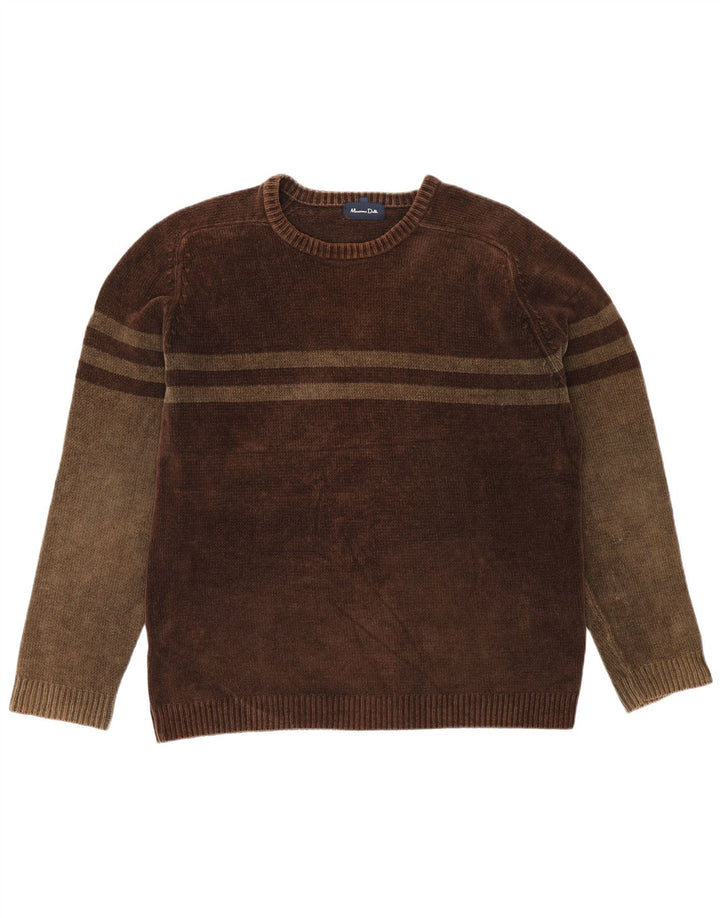 Maglione maglione girocollo da uomo Massimo Dutti XL cotone a righe marrone