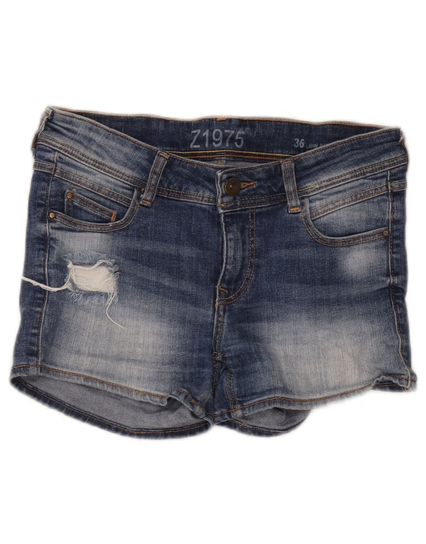Pantaloncini in denim invecchiato a vita bassa da donna Zara EU 36 XS W26 Blu
