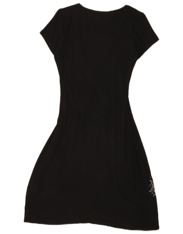 Desigual Donna Abito A-Line UK 12 Medio Nero Paisley Viscosa