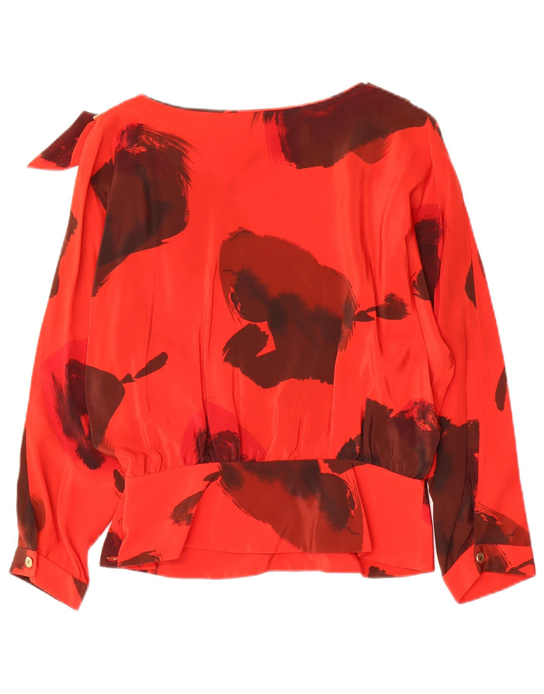 Top camicetta a maniche lunghe da donna vintage IT 42 Seta floreale rossa media