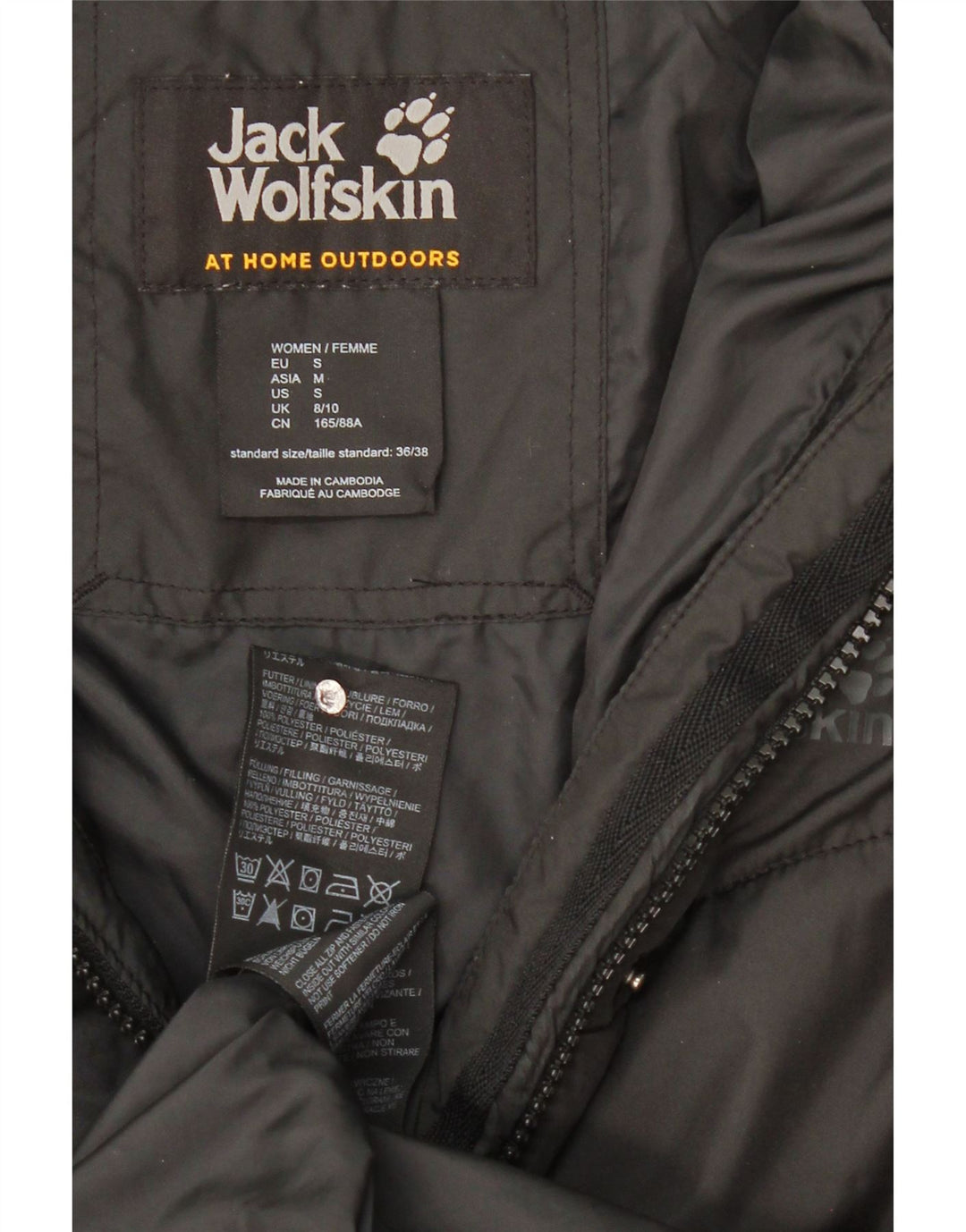 Cappotto imbottito con cappuccio da donna Jack Wolfskin UK 8/10 piccolo poliestere nero
