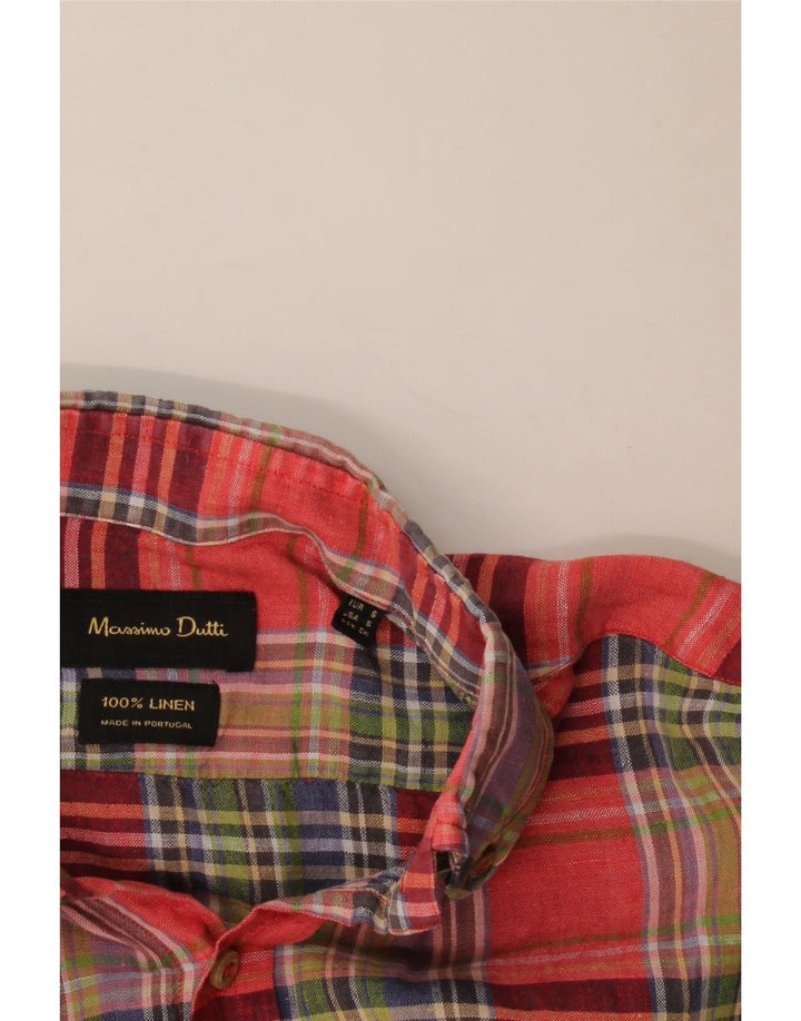 Camicia da uomo Massimo Dutti in lino a quadri rossi piccoli