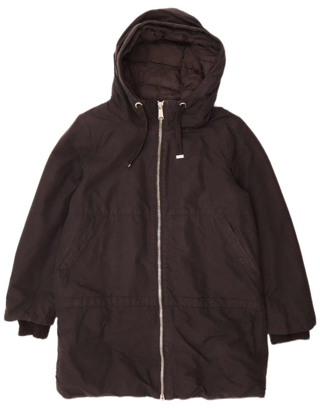 Cappotto imbottito con cappuccio da donna Zara UK 16 grande nero